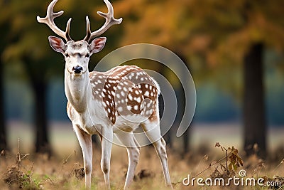 Close up of a Fallow Deer Axis axis in the forest, European fallow deer or common fallow deer, AI Generated Stock Photo