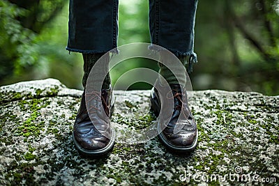 Close up on a fancy pair of shoes in the forest Stock Photo