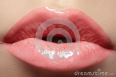 Close-up of fashion lips makeup in sweet kiss Stock Photo