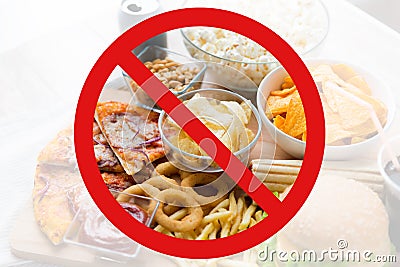 Close up of fast food snacks behind no symbol Stock Photo