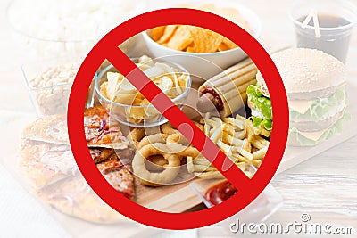 Close up of fast food snacks behind no symbol Stock Photo