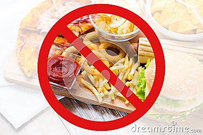 Close up of fast food snacks behind no symbol Stock Photo