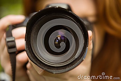 Close up of female photographer Stock Photo