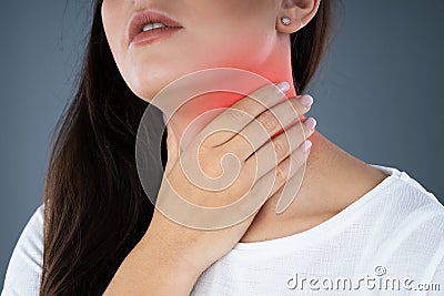 Woman With Throat Pain Stock Photo