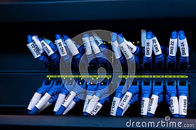 Close up fiber optic in server room Stock Photo