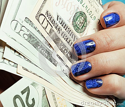 Close up fingers with blue creative pattern Stock Photo