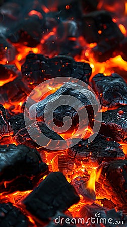 Close up of Fire With Rocks Igniting in Flames Stock Photo