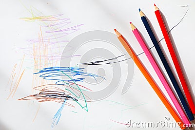 Close-up - The first child`s drawing in life Stock Photo