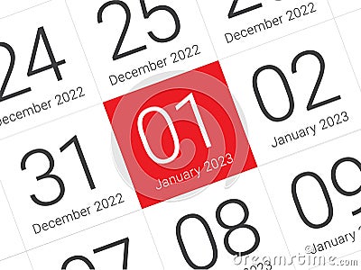 Close up of first day of the year 2023 on diary calendar Vector Illustration