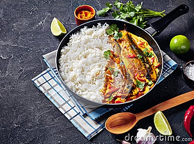 Close-up of fish yellow curry, top view Stock Photo