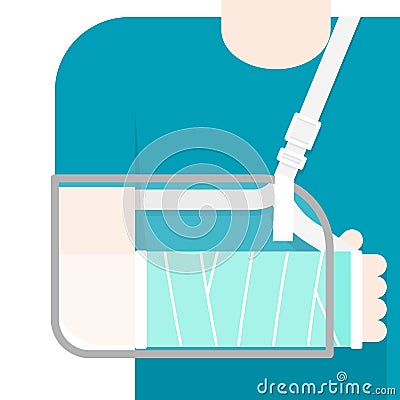 Close up flat character with broken arm Vector Illustration