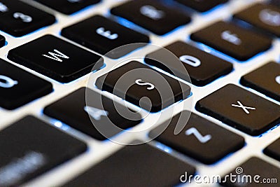 close up flat keyboard laptop for carry and use internet for communication.press button for input data into keyboard on laptop Stock Photo