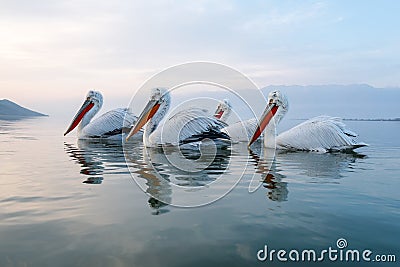 Close up of flock of dalmatian pelicans Stock Photo