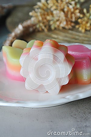 Close up Flower Jelly with Coconut Milk Stock Photo
