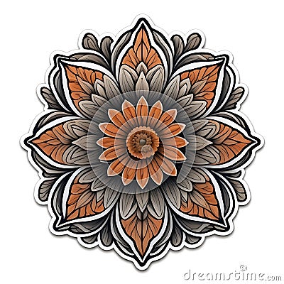 Close Up, A flower sticker on a white background, symmetrical sticker design, symmetrical die cut sticker. Stock Photo