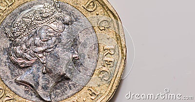 Close up focus photos of new United kingdom Pound coin isolated on a white background Editorial Stock Photo