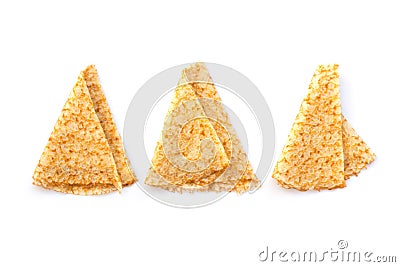 Close up on 3 folded crepes french pancakes on white background Stock Photo