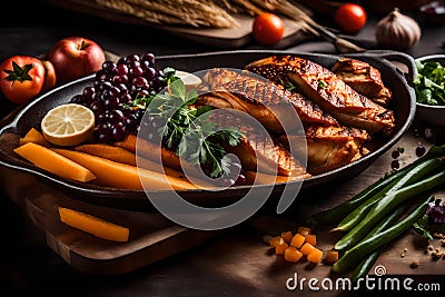 Close Up Food Photography of Non-Veg and Veg Food Stock Photo