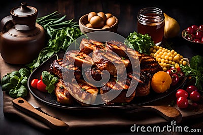 Close-Up Food Photography of Non-Veg and Veg Food Stock Photo