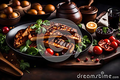 Close-Up Food Photography of Non-Veg and Veg Food Stock Photo