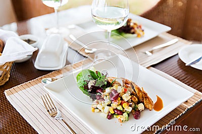 Close up of food on plate at restaurant Stock Photo