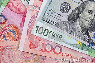 Foreign currency banknotes as background. Stock Photo