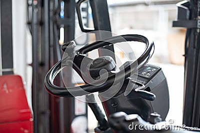 Close up of forklift steering wheel Stock Photo