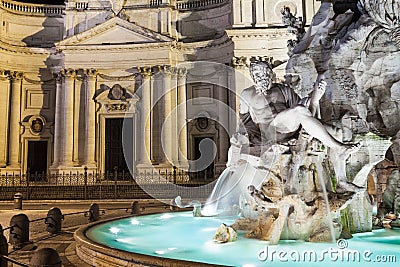 Close up of fountain of four rivers in Piazza Navona, Rome Stock Photo