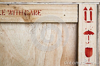 close-up of fragile symbol on woodboard Stock Photo