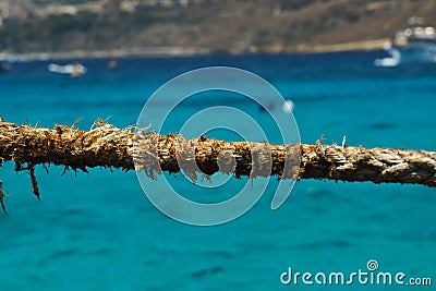 Close up of frayed rope at the Blue Lagoon, Comino, Malta Stock Photo