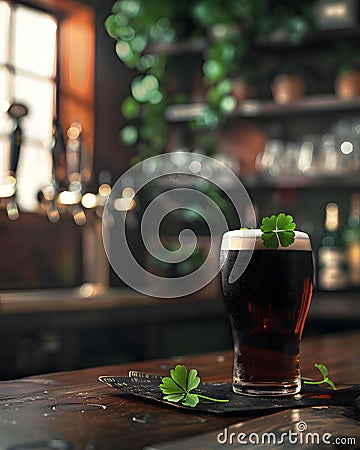 Close up on a fresh beer - Saint Patricks design Stock Photo