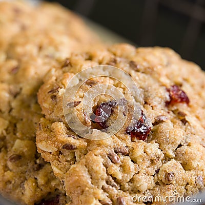 Fresh brown chocolate chip cookies from top view Stock Photo