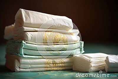 close-up of fresh, clean diapers and baby wipes Stock Photo