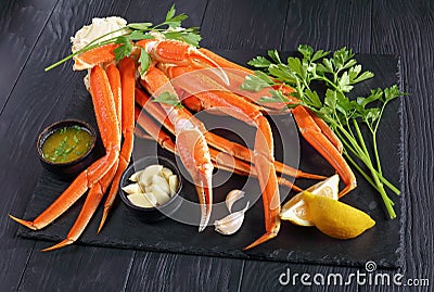 Close-up of fresh cooked Crab legs Stock Photo