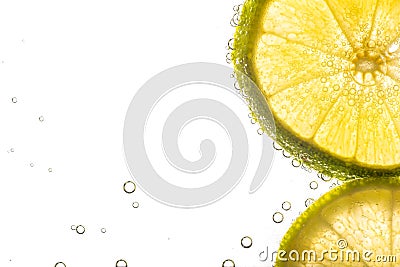 Close up fresh lime sliced in soda Stock Photo