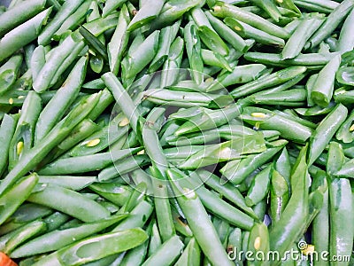 Close up fresh pile of green beans for a background Stock Photo