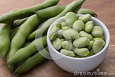 Close up fresh raw broad beans Stock Photo