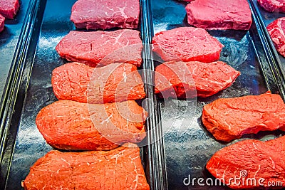 Close up of fresh red raw lamb shanks from an organic, permaculture farm in Lancaster County Stock Photo