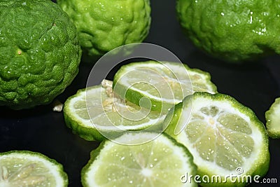 Sliced kaffir and fruits lime piling Stock Photo