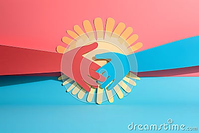 Close up of a friendly business handshake. Paper cutout style Stock Photo