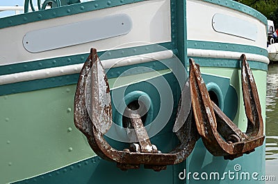 Close-up of river barge anchors Stock Photo