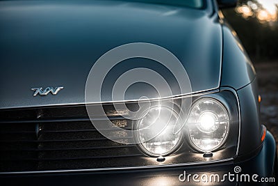 Close-up of frost on a car headlight Stock Photo