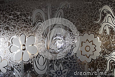 Close-up of frosted glass with floral pattern Cartoon Illustration