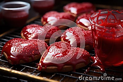 Close up of frosted heart shaped cookie, valentine, dating and love proposal image Stock Photo