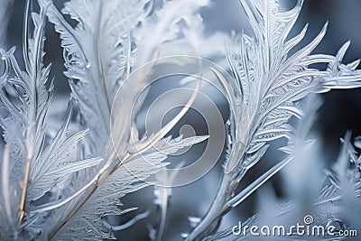 a close up of frosty feathers on a plant Stock Photo