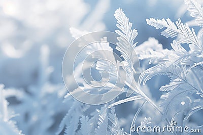a close up of frosty leaves on a sunny day Stock Photo