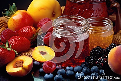 close-up of fruit preserve ingredients: fruits, sugar, pectin Stock Photo