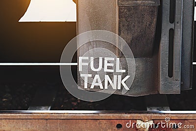 Close up fuel tank at under train. Stock Photo