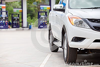 Close up fuel vehicle truck car in gas fuel station Stock Photo