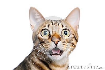 Close-up Funny Portrait of Surprised Bengal Cat Stock Photo